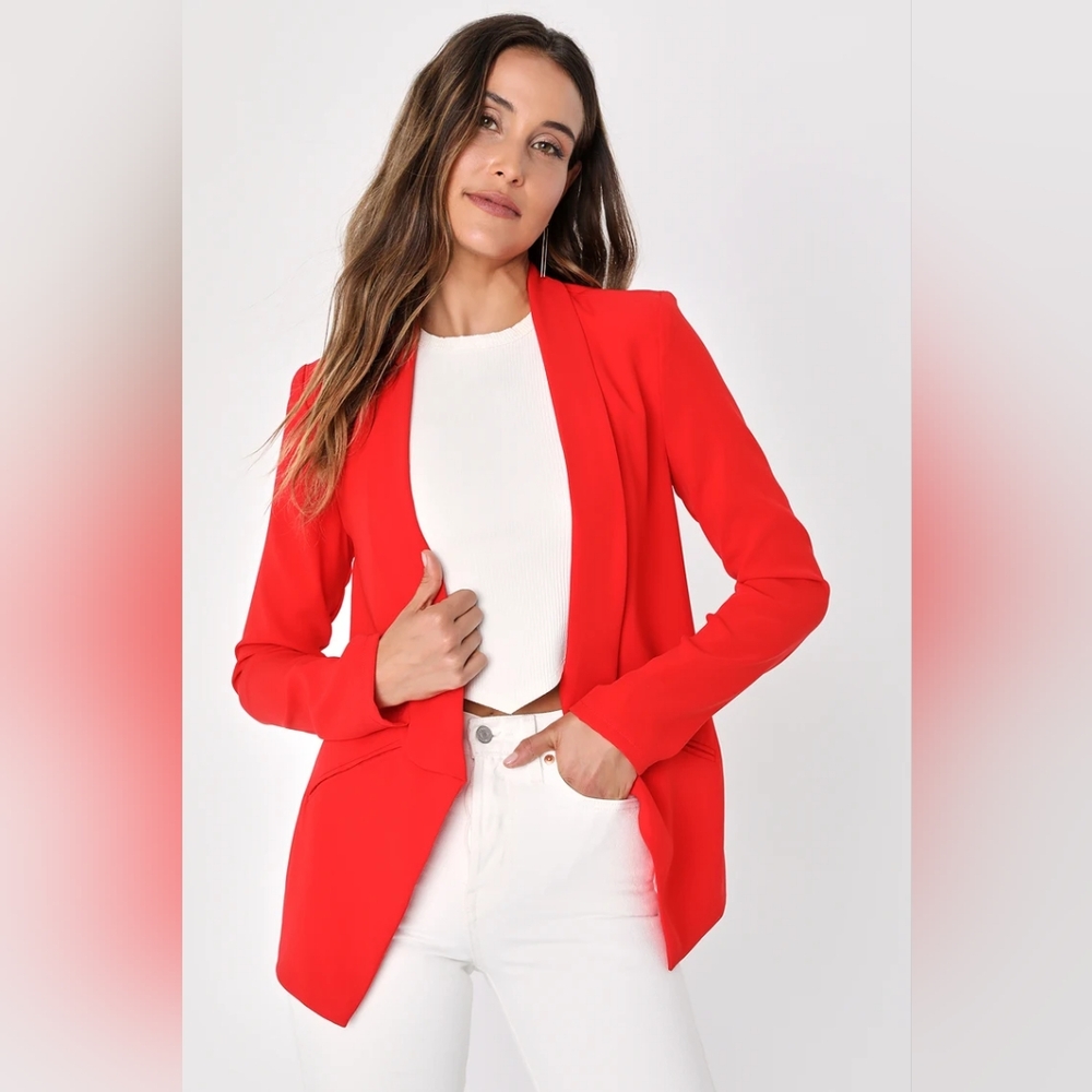 Lulus Miss Punctuality Red Lightweight Blazer (Small)